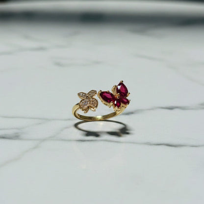Beautiful Butterfly Ring with Red & White Gemstones