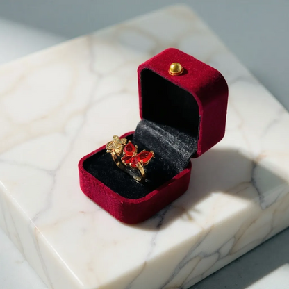 Beautiful Butterfly Ring with Red & White Gemstones with box