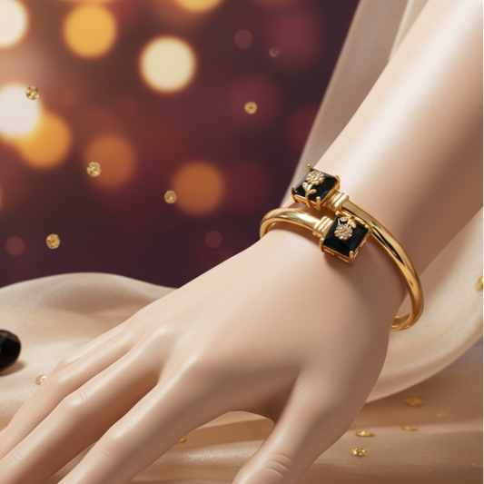 Black Onyx & Gold Twist Bangle Bracelet
