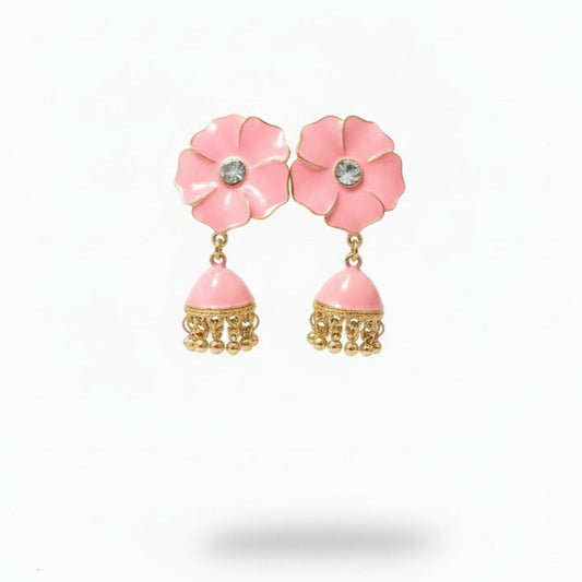 
Blush Pink Enamel Floral Jhumka Earrings