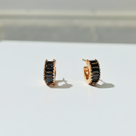 Chic Black Onyx Baguette Huggie Hoops
