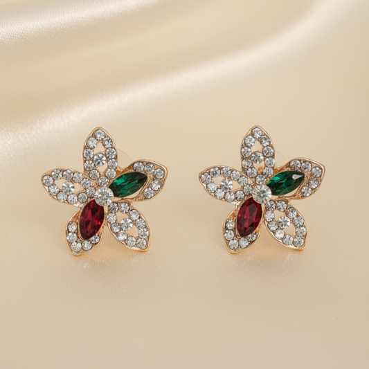 Colorful Floral Pave Stud Earrings
