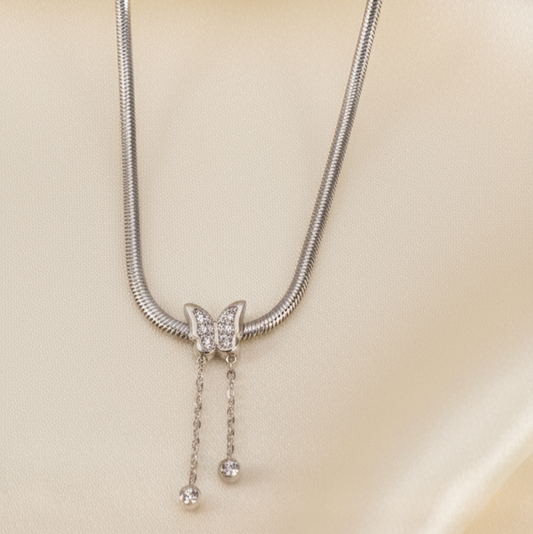 Cubic Zirconia Butterfly Charm Necklace
