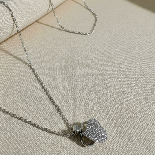 Dazzling Pave Heart and Circle Pendant Necklace