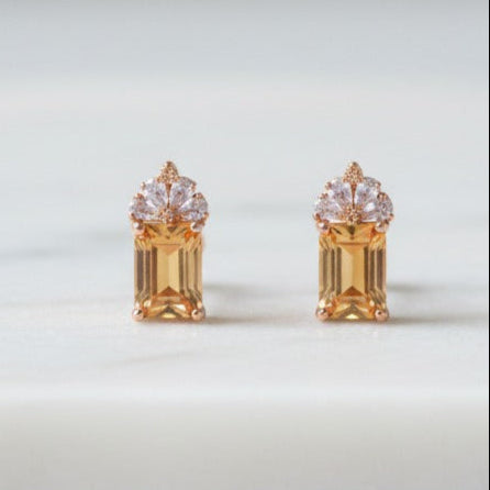 Elegant Champagne & Rose Gold Stud Earrings
