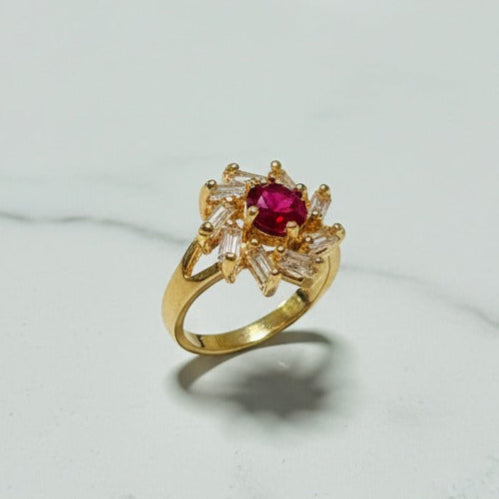 Golden Artificial Ring with Red Gemstone