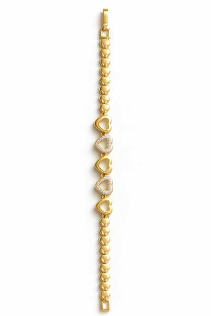 Golden Heart Chain Bracelet with Paved Cubic Zirconia