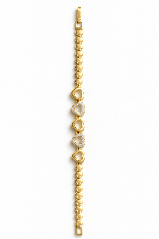 Golden Heart Chain Bracelet with Paved Cubic Zirconia