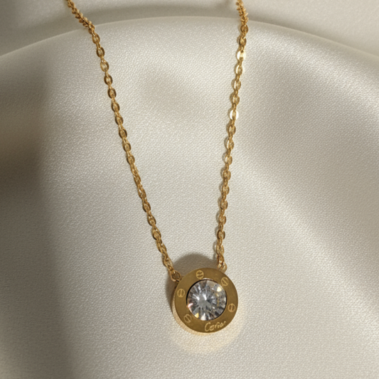 Golden Solitaire Circle Pendant Necklace
