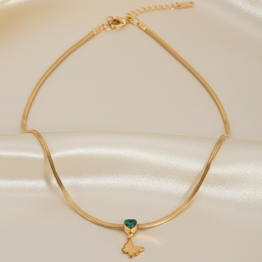 Green Heart and Butterfly Charm Choker
