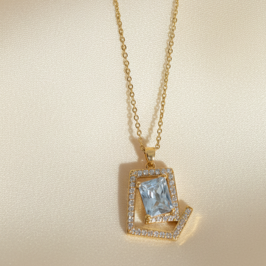 Light Blue Gemstone & Pave Arrow Necklace
