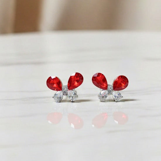 Pair of Emerald Red Butterfly Earrings