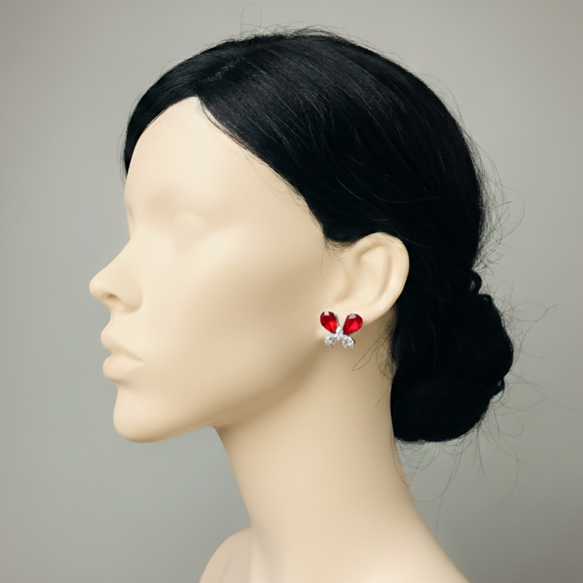 Pair of Emerald Red Butterfly Earrings