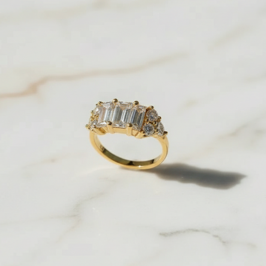 Premium Ring with Emerald-Cut Center Stone