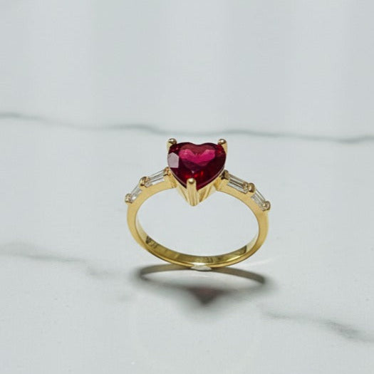Premium Ring with Red Heart-Shaped Gemstone