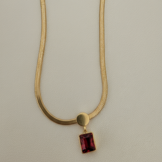Red Gemstone Pendant Gold Snake Chain Necklace
