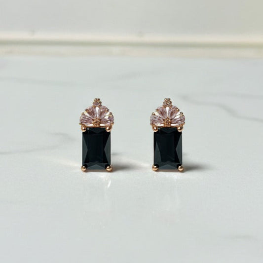 Regal Black Gemstone & Rose Gold Stud Earrings
