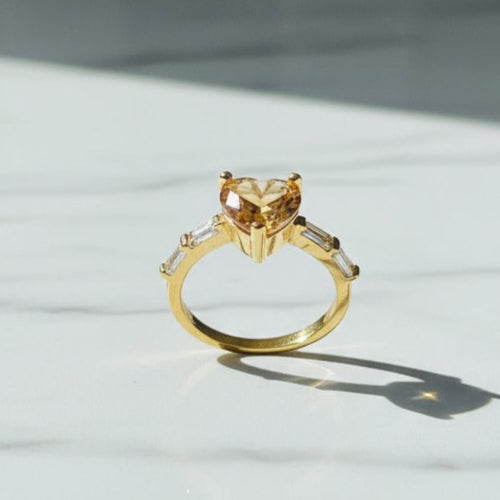 Ring with Large Central Heart-Shaped Gemstone
