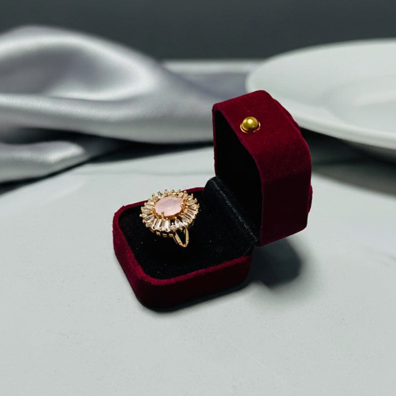 Ring with Pink Gemstone & Gold Accents with box