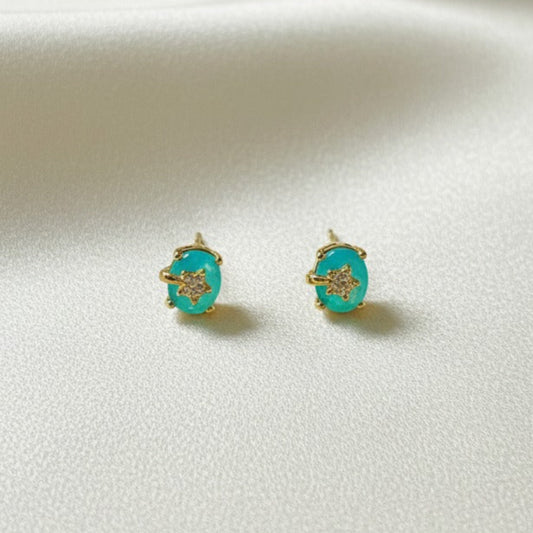 Turquoise and Zircon Stud Earrings