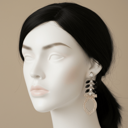 Art Deco Leaf & Pavé Teardrop Earrings - Stainless steel by Zehnoor | Earrings