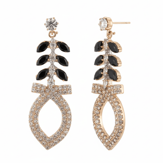 Art Deco Leaf & Pavé Teardrop Earrings - Stainless steel by Zehnoor | Earrings