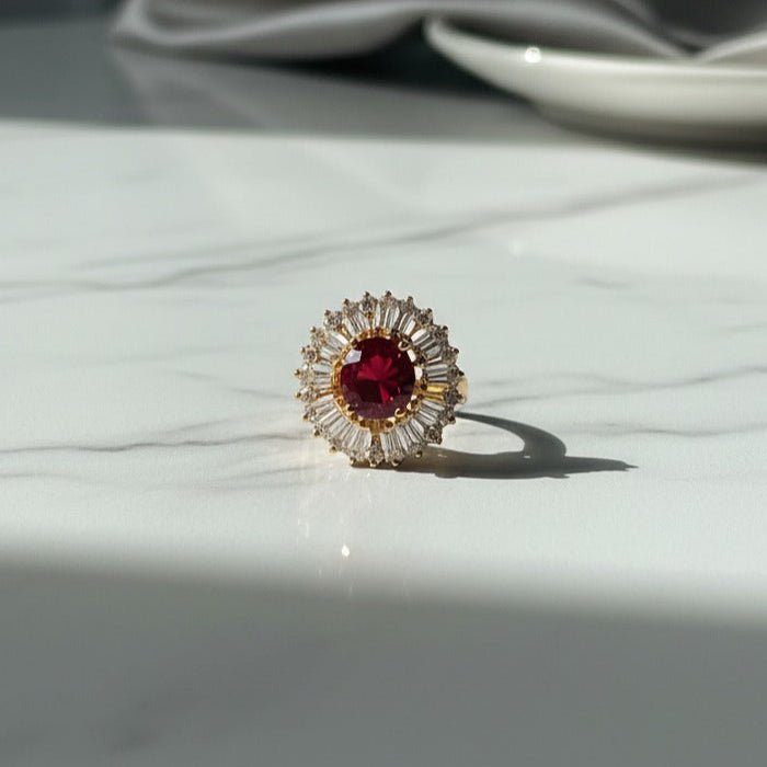 Artificial Ring with Red Gemstone - Stainless steel by Zehnoor | Ring