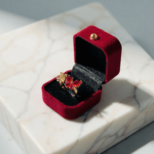 Beautiful Butterfly Ring with Red & White Gemstones - Stainless steel by Zehnoor | Ring