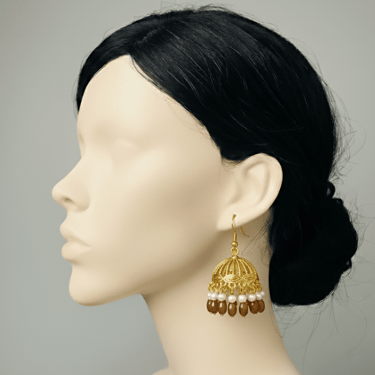 Beautiful Earrings with Brown Beads & Pearl Accents - Stainless steel by Zehnoor | Earrings