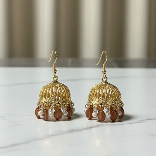 Beautiful Earrings with Brown Beads & Pearl Accents - Stainless steel by Zehnoor | Earrings