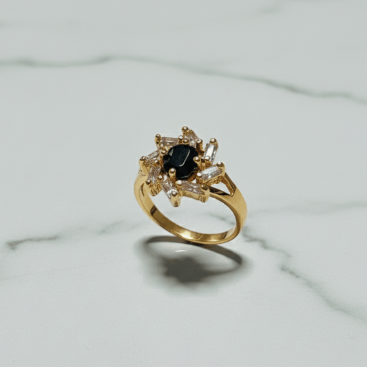 Black Gemstone Blossom Ring - Adjustable Fashion Jewelry Stainless steel & Tarnish Free by Zehnoor | Ring