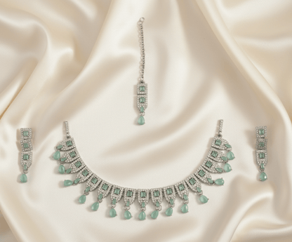 Bridal/Festive Jewelry Set with Maang Tikka - Stainless steel & Tarnish Free by Zehnoor | Necklace Set