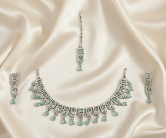 Bridal/Festive Jewelry Set with Maang Tikka - Stainless steel & Tarnish Free by Zehnoor | Necklace Set
