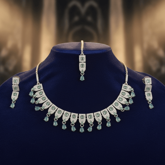 Bridal/Festive Jewelry Set with Maang Tikka - Stainless steel & Tarnish Free by Zehnoor | Necklace Set