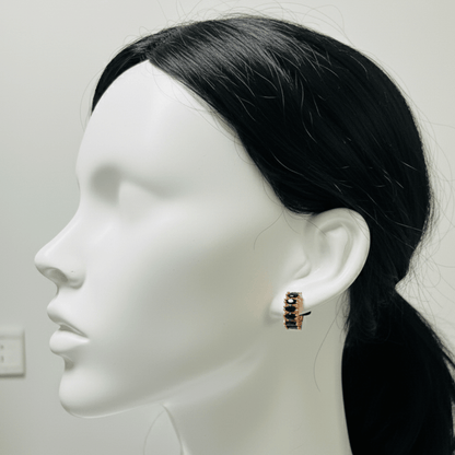 Chic Black Onyx Baguette Huggie Hoops - Stainless steel by Zehnoor | Earrings