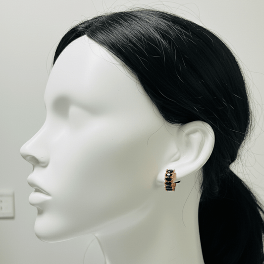 Chic Black Onyx Baguette Huggie Hoops - Stainless steel by Zehnoor | Earrings