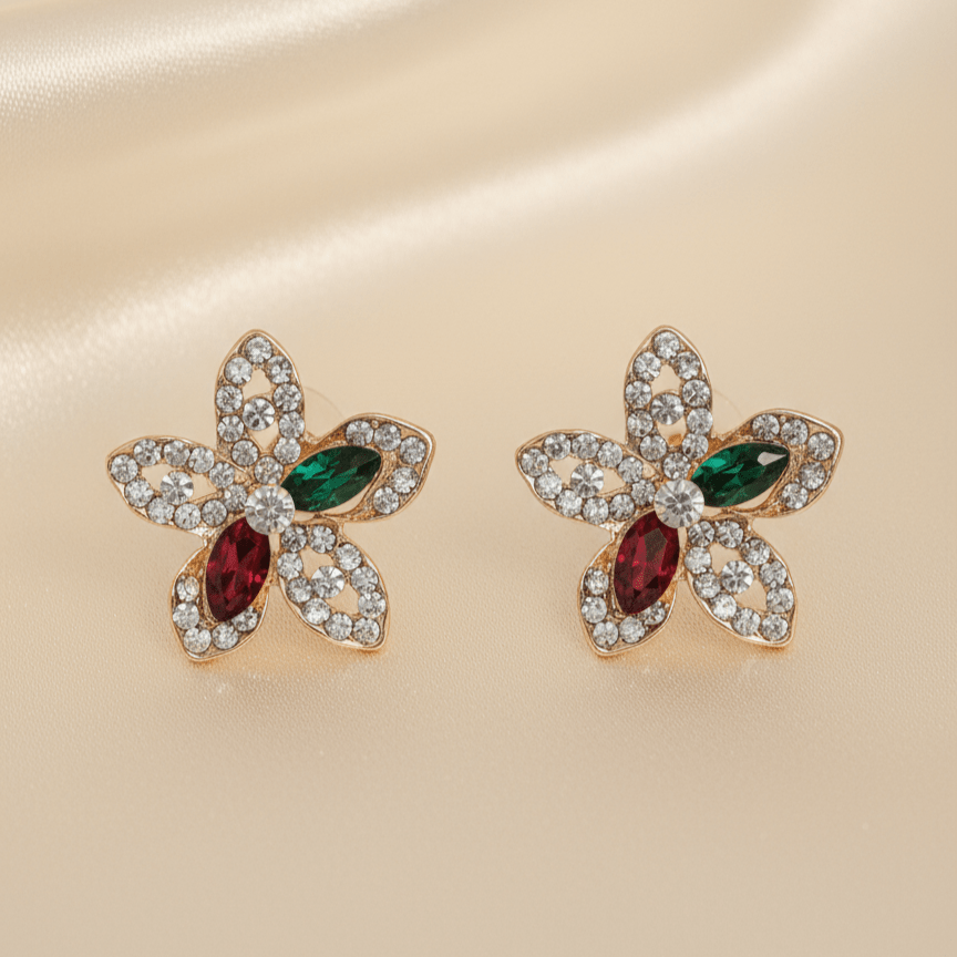 Colorful Floral Pave Stud Earrings - Stainless steel & Tarnish Free by Zehnoor | Earrings