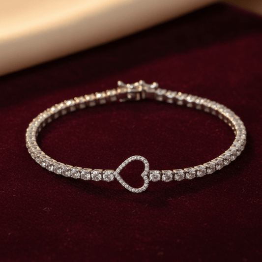 Dainty Heart Tennis Bracelet with Cubic Zirconia - Stainless steel & Tarnish Free by Zehnoor | Bracelets