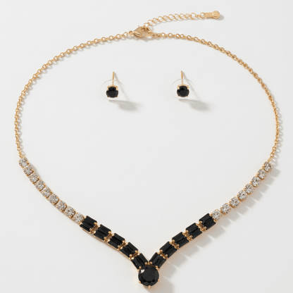 Elegant Black and Clear Rhinestone Choker Necklace Set with Stud Earrings - Stainless steel & Tarnish Free by Zehnoor | Necklace Set