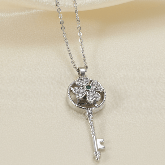 Emerald & Cubic Zirconia Four - Leaf Clover Key Necklace - Stainless steel & Tarnish Free by Zehnoor | Locket