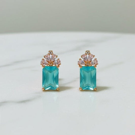 Emerald - Cut Aquamarine Stud Earrings - Stainless steel & Tarnish Free by Zehnoor | Earrings