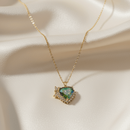 Iridescent Heart Gemstone Necklace - Stainless steel & Tarnish Free by Zehnoor | Locket