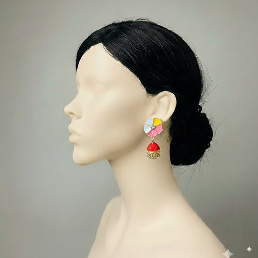 Multicolored Floral Jhumka Earrings - Stainless steel by Zehnoor | Earrings