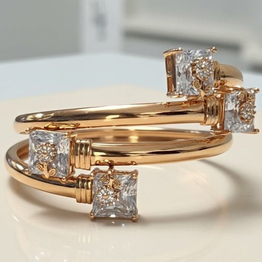 Open Bangle Bracelet with Two Cushion - Cut - Stainless steel by Zehnoor | Bangles