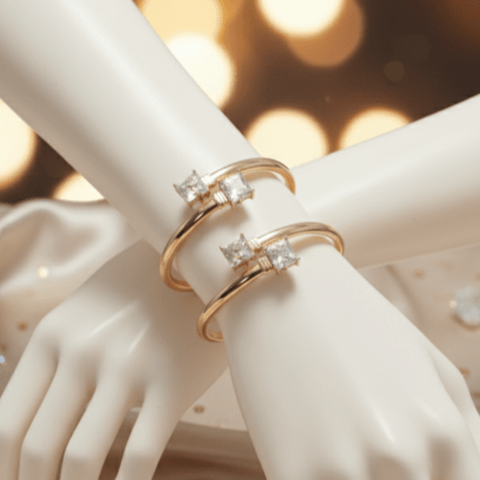 Open Bangle Bracelet with Two Cushion - Cut - Stainless steel by Zehnoor | Bangles