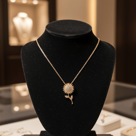 Pave Cubic Zirconia Sunflower Necklace - Stainless steel & Tarnish Free by Zehnoor | Locket