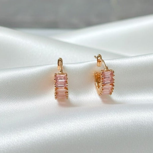 Pink Baguette Hoop Earrings - Stainless steel & Tarnish Free by Zehnoor | Earrings
