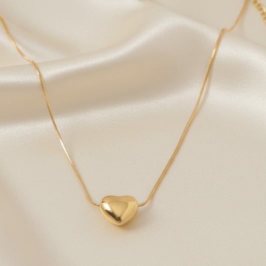 Polished Golden Puffy Heart Necklace - Stainless steel & Tarnish Free by Zehnoor | Locket