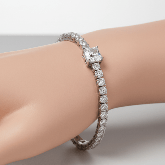 Radiant Cut Tennis Bracelet in Sterling Silver - Stainless steel & Tarnish Free by Zehnoor | Bracelets