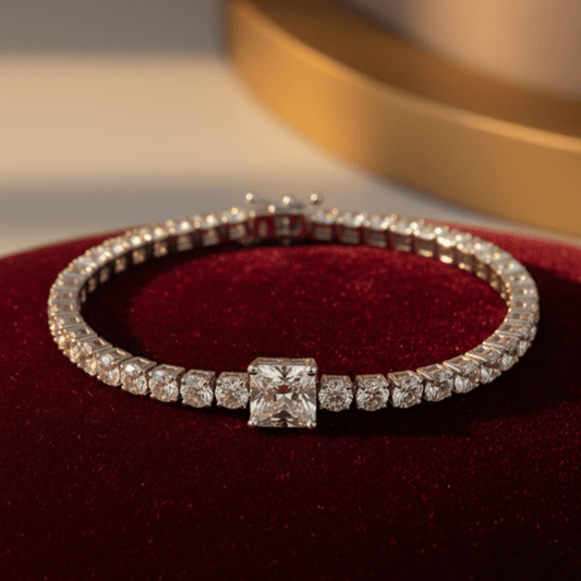 Radiant Cut Tennis Bracelet in Sterling Silver - Stainless steel & Tarnish Free by Zehnoor | Bracelets